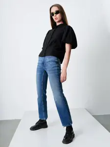 ONLY Women Spread Collar Vertical Striped Casual Shirt