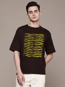 Moda Rapido Men Striped Round Neck Cotton Oversized Fit T-shirt