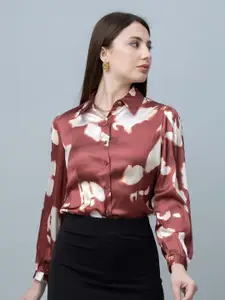 PURYS Women Classic Fit Spread Collar Dyed Satin Casual Shirt