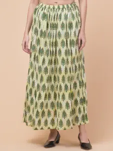 Hive91 Women Printed Pure Cotton Flared Maxi Skirt