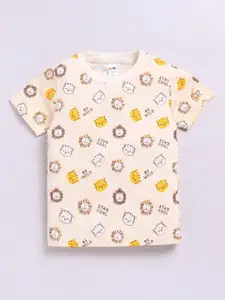 LITTLE NINJA Boys Conversational Printed Round Neck Cotton T-shirt