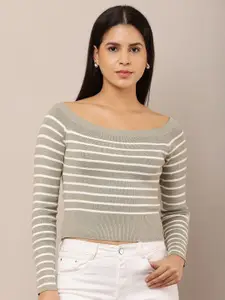 NoBarr Women Striped Boat Neck Pullover