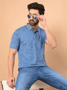 Crimsoune Club Men Floral Printed Polo Collar Cotton Slim Fit T-shirt