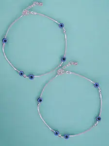 Taraash Set Of 2 925 Sterling Silver Evil Eye Charm Anklet