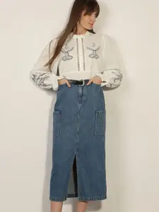 Vero Moda Women Conversational Printed Mandarin Collar Cotton Top