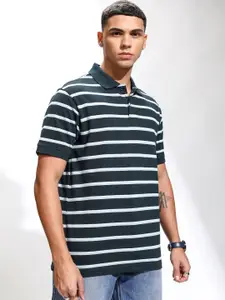 HIGHLANDER Men Striped Polo Collar Relaxed Fit T-shirt