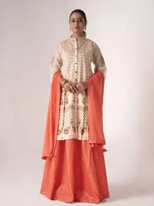 ODETTE Ethnic Motifs Printed Art Silk Semi-Stitched Dress Material