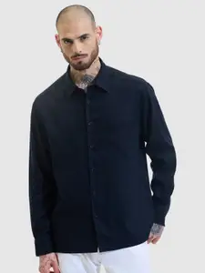 Snitch Men Relaxed Fit Spread Collar Solid Linen Casual Shirt