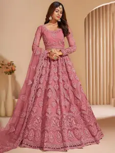 ZAALIMA FASHION Floral Embroidered Thread Work Semi-Stitched Lehenga & Blouse With Dupatta