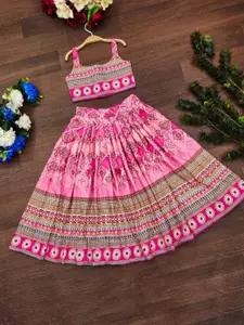 BAESD Girls Abstract Printed Lehenga With Blouse