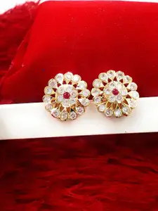 Anujeet Fashion Hub Gold Plated American Diamond Studded Circular Shaped Impon Studs