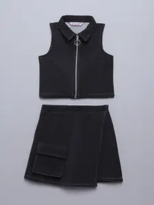 taffykids Girls Polo Collar Top With Skirt