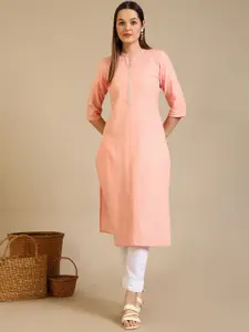 AURELIA Band Collar Thread Work Pure Cotton Straight Kurta