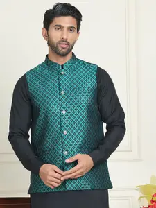 Anouk Woven Design Mandarin Collar Neck Nehru Jacket