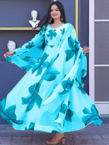 Raiyani Fashion Floral Printed Ethnic Maxi Dress With Dupatta