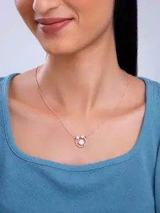 GIVA 925 Silver Rose Gold-Plated Zircons Bow Heart Minimal Necklace