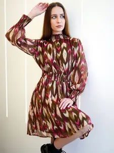 ONLY Abstract Print A-Line Dress With Mock coller