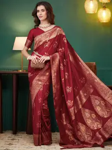 Satrani Floral Zari Pure Silk Banarasi Saree With Blouse Piece