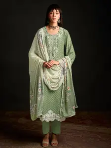 ODETTE Floral Embroidered Round Neck Semi-Stitched Dress Material