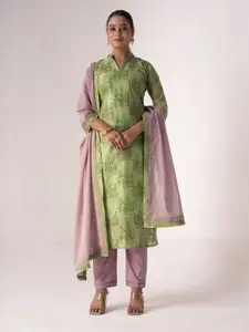 ODETTE Ethnic Motifs Printed Art Silk Semi-Stitched Dress Material