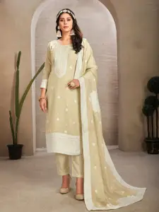 ODETTE Ethnic Motifs Embroidered Zari Organza Semi-Stitched Dress Material