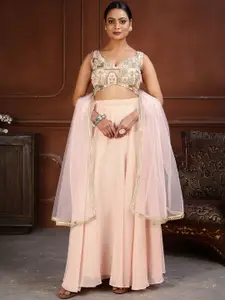 flaher Printed V-Neck Lehenga & Blouse With Dupatta