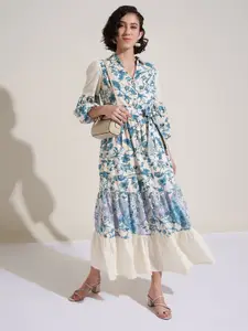 Honey by Pantaloons Women Floral Printed Shirt Collar Pure Cotton Fit and Flare Midi Dress