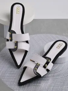 Street Style Store Women Striped Open Toe Flats with Buckles