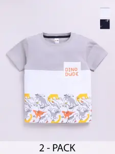 LITTLE NINJA Boys Pack Of 2 Graphic Printed Round Neck Cotton T-shirts