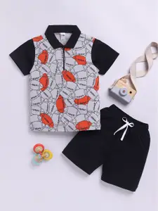 LITTLE NINJA Boys Printed Polo Collar Pure Cotton T-Shirt With Shorts