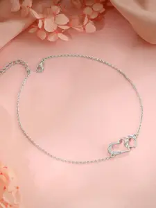 GIVA 925 Sterling Silver Rhodium-Plated Artificial Stones Heart Interlocked Anklet