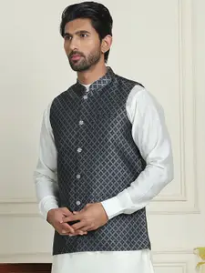 Anouk Woven Design Mandarin Collar Neck Nehru Jacket