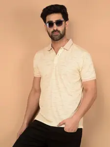 Crimsoune Club Men Striped Polo Collar Cotton Slim Fit T-shirt