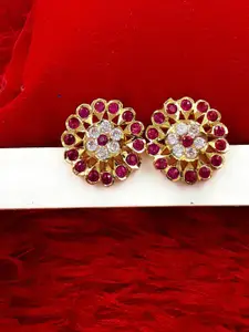 Anujeet Fashion Hub Gold Plated American Diamond Studded Circular Studs