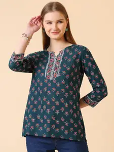 SANGOURI Ethnic Motifs Printed V-Neck Short Kurti
