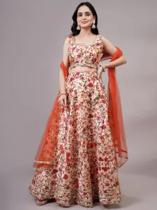 Utsav Fashion Floral Printed Mirror Work Ready to Wear Lehenga & Choli With Dupatta