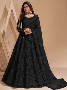 ZAALIMA FASHION Floral Embroidered Thread Work Semi-Stitched Lehenga & Blouse With Dupatta