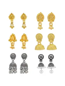 PRIVIU Set Of 6 Artificial Stones Studded And Beaded Contemporary Jhumkas