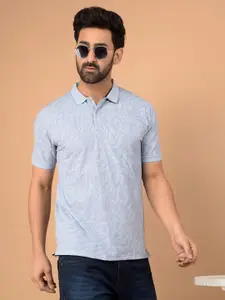 Crimsoune Club Men Abstract Printed Polo Collar Cotton Slim Fit T-shirt