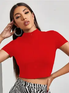 classy fashion Women High Neck Pure Cotton Fitted Crop Top