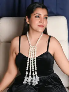 ODETTE Alloy Pearls Embellished Statement Necklace