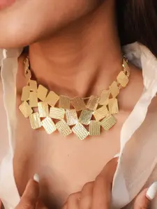 House of Pehr Gold Plated Statement Etched Necklace