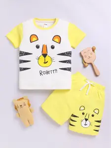 LITTLE NINJA Boys Printed Round Neck Pure Cotton T-Shirt With Shorts