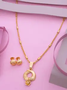 Ramdev Art Fashion Jwellery Gold Plated Leaf Design Round Pendant With Studs