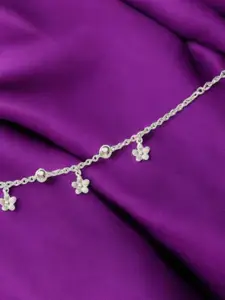 Taraash 925 Sterling Silver Floral Shaped Charm Anklet
