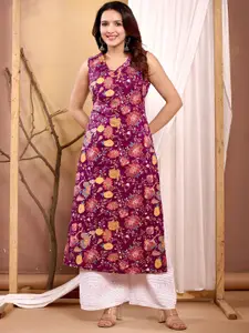 Nayo Floral Printed V-Neck Cotton Straight Kurta