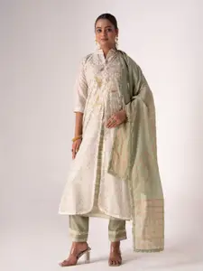 ODETTE Floral Embroidered Zari Semi-Stitched Kurta Set