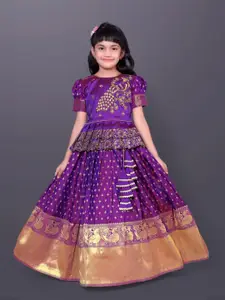 BAESD Girls Embroidered Sequinned Puffed Sleeves Ready to Wear Lehenga & Blouse