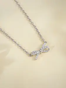 GIVA 925 Silver Rhodium-Plated Twisted Ribbon Zircons Minimal Necklace