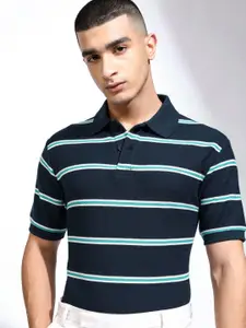 HIGHLANDER Men Striped Polo Collar Relaxed T-shirt